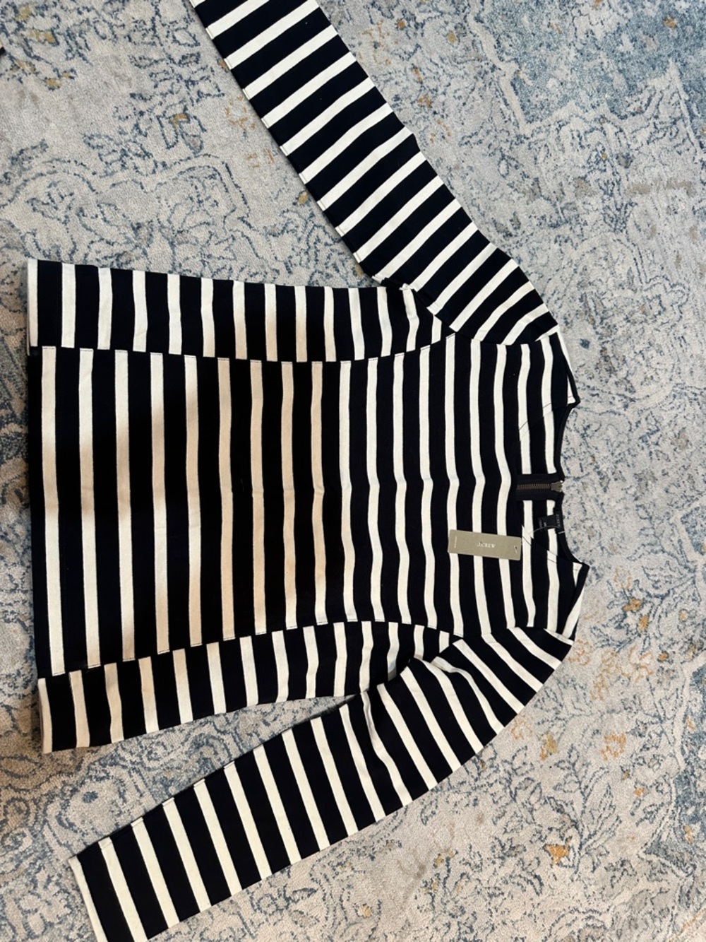 J. Crew Black and White Striped Crewneck Top XS NWT
